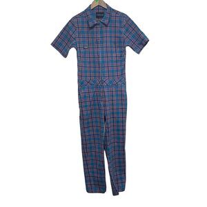 Wildfang Blue and Red Plaid Jumpsuit MEDIUM